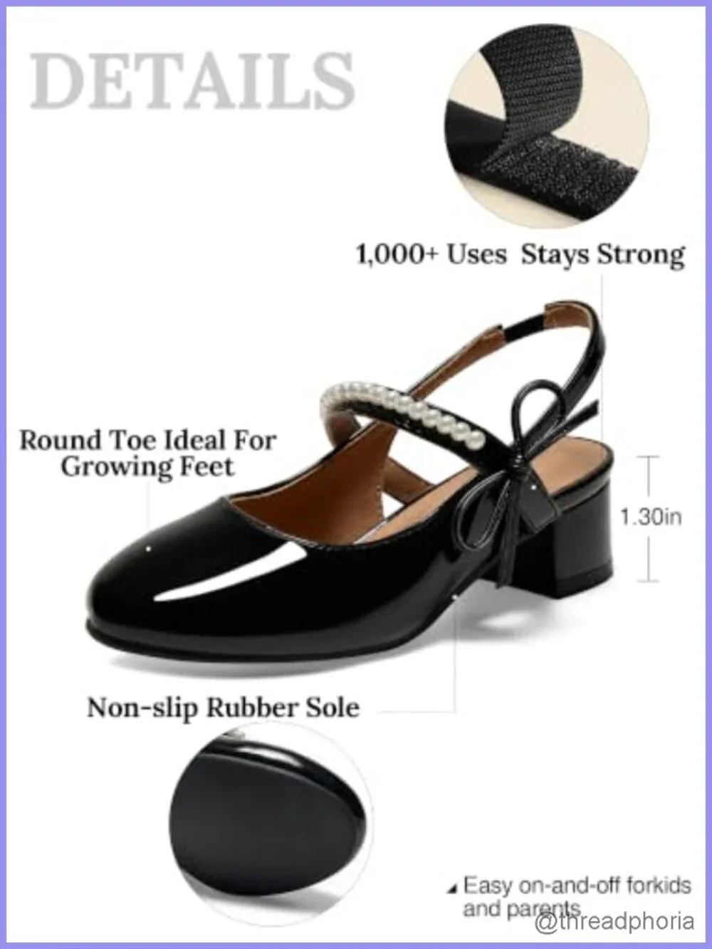 Girls Dress Shoes Low Heel Slingback Mary Jane Bow Pumps